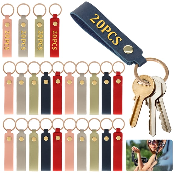 Austok 100Pcs PU Leather Keychain Blanks Bulk Blanks Keychain Kit with Key Rings DIY Multipurpose Keyring Set for DIY Key Chains Craft