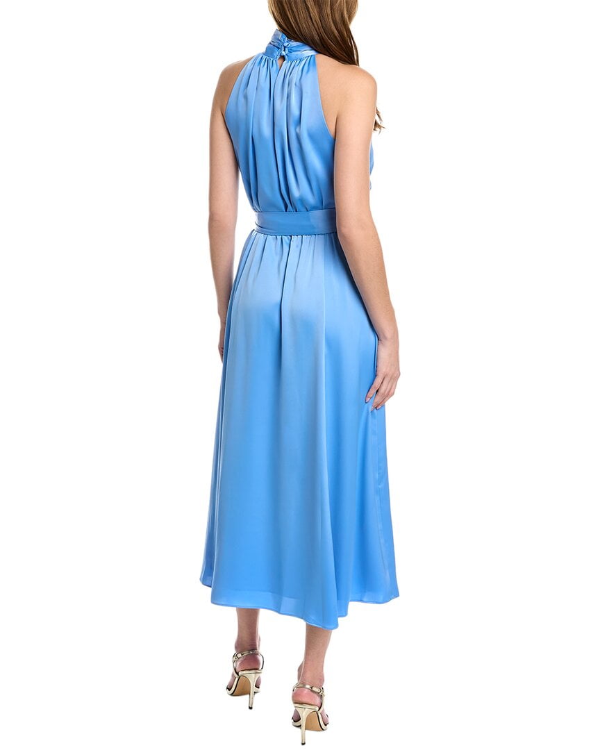 blue twist front halter midi dress Ungaro Joanna Pleated Twist-Front Halter Midi Dress, Teal, Women's, 0, Cocktail & Party Wedding Guest Dresses Halter Neck Dresses