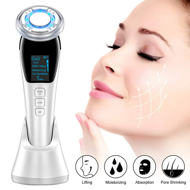 Ems Facial Massager Led Light Therapy Sonic Vibration Wrinkle Removal Skin Tightening Hot Cool