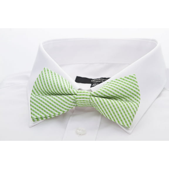 Scott Allan 100% Silk Plaid Bow Tie For Men - Green/White Mens Tie