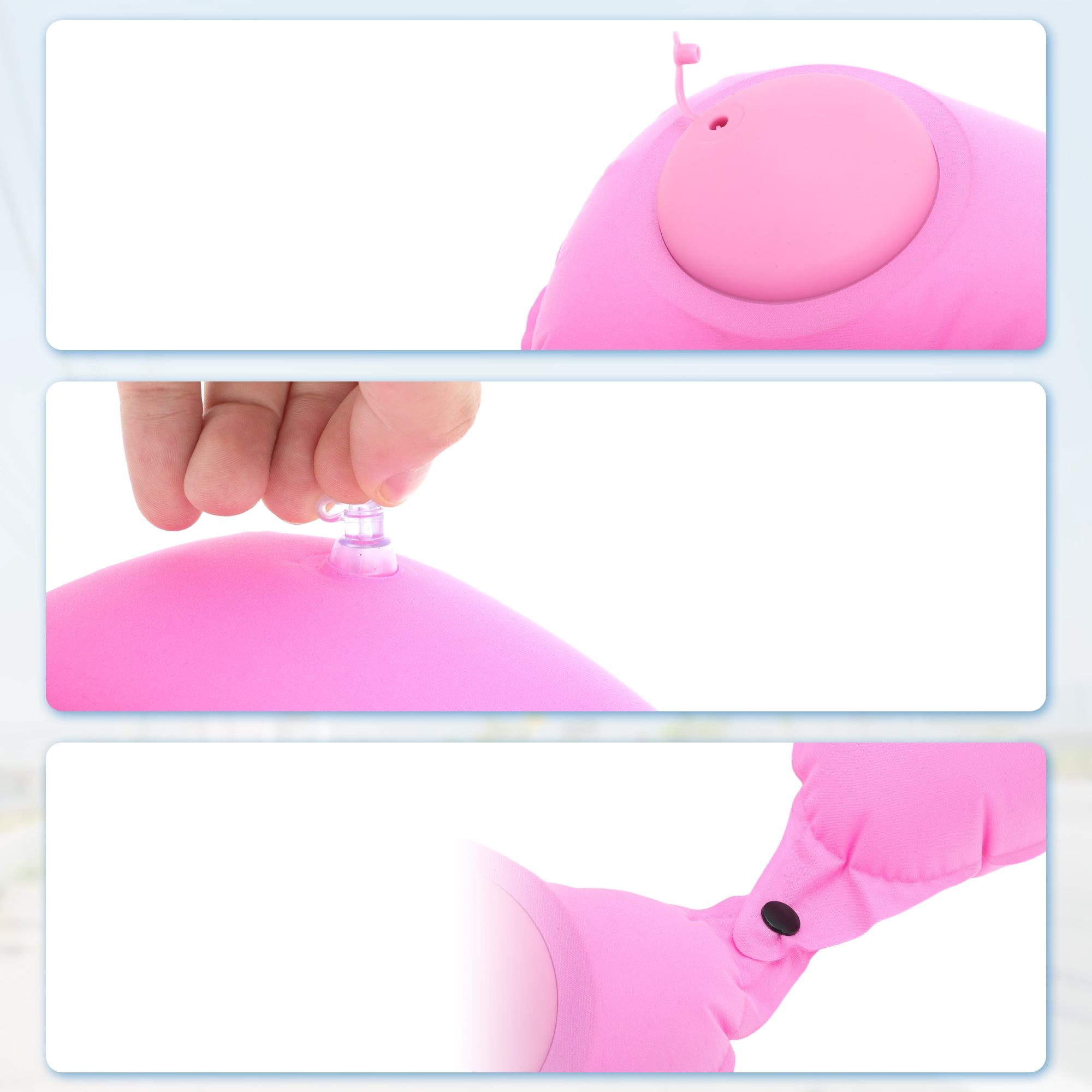 Unique Bargains Travel Pillow Press to Inflate Neck Pillow Pink 15.75"x11.02"