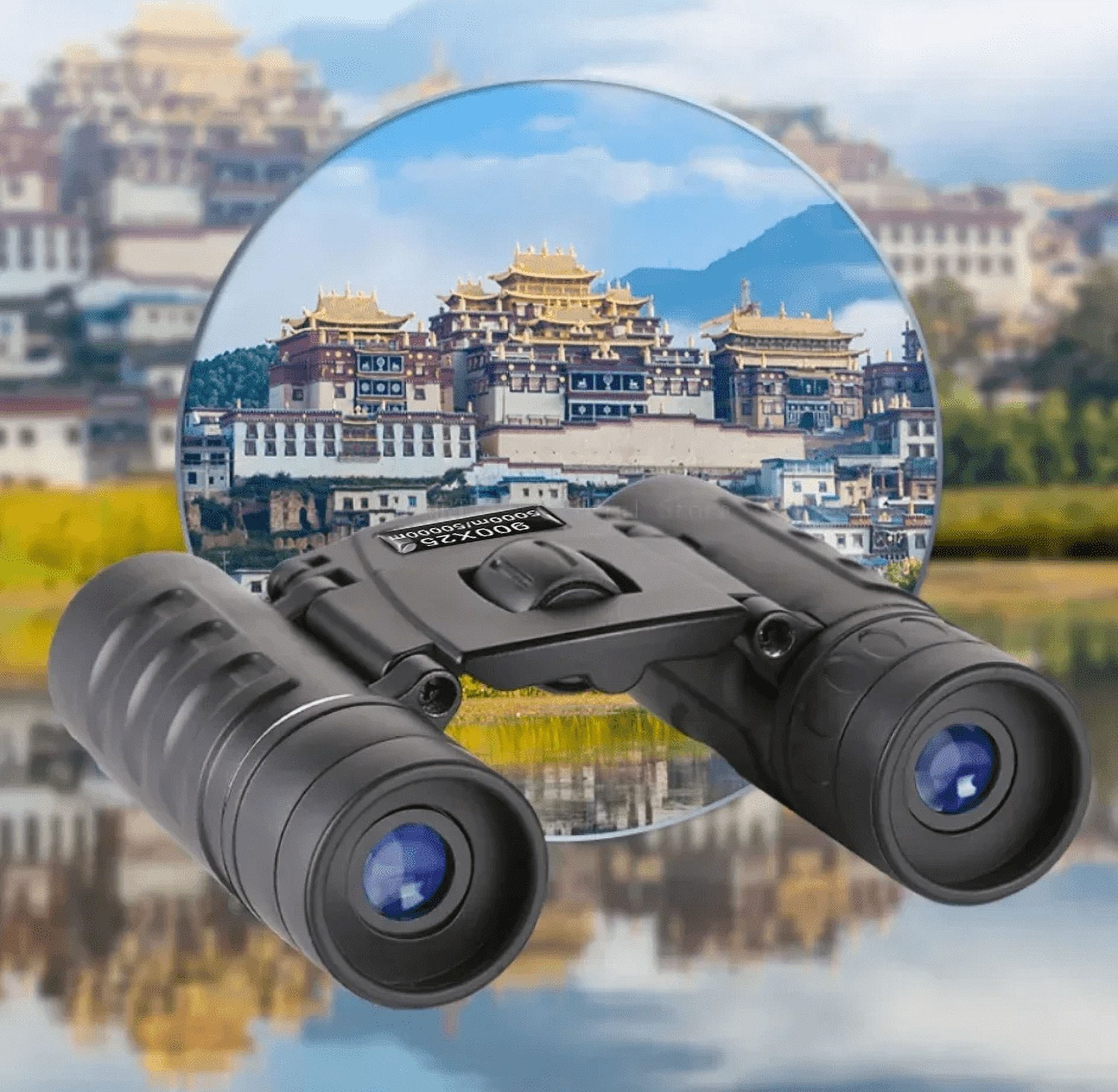 900x25 HD Zoom Portable Powerful Binoculars Long Range BAK4 Telescope Folding Low Light Binoculars for Hunting Camping