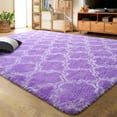 thumbnail image 1 of YJ.GWL Soft Geometric Area Rugs for Bedroom Living Room Shaggy Patterned Fluffy Carpets, Decor Rug,5x8ft,Purple/White, 1 of 7