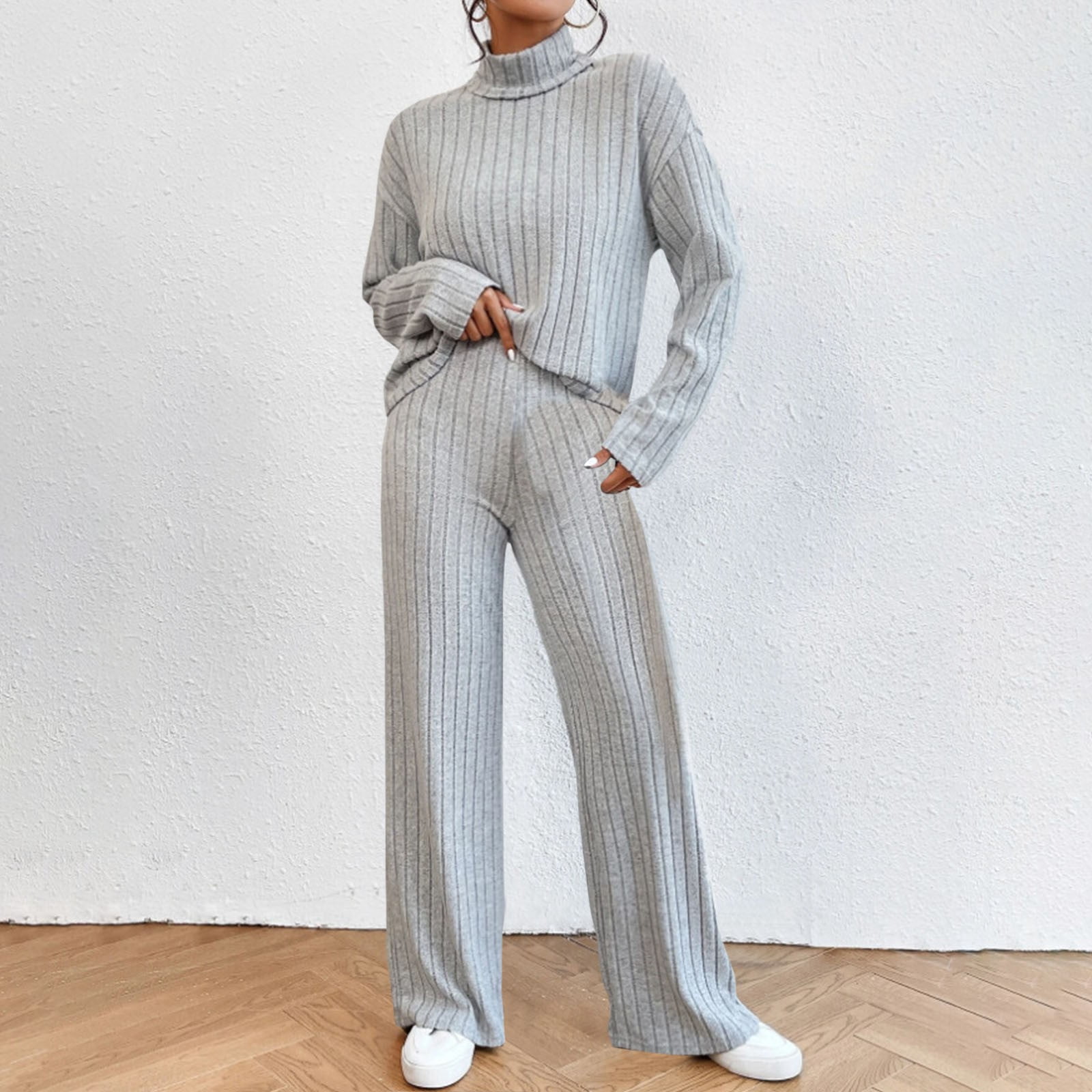 Women's 3-Piece Chunky Knit Loungewear Set – Roll Neck Vest, Cardigan & Leggings 4 thumbnail image