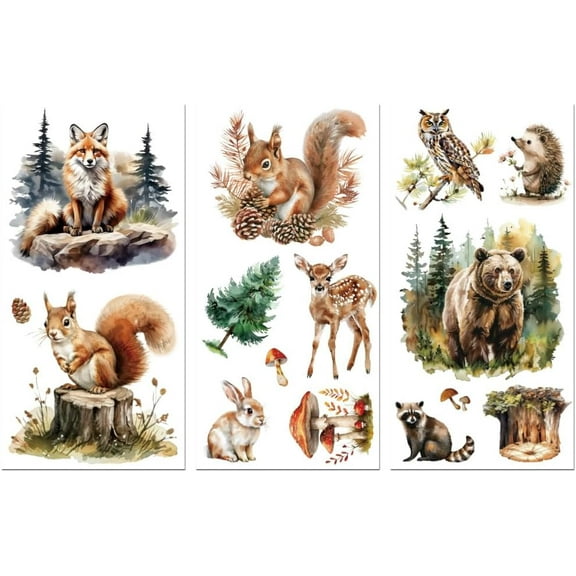 Rub on Transfer Decals for DIY Furniture Crafts Decor for DIY est Animals 6"x12" 3Pcs Waterproof UV DTF Transfer Sticker for DIY Dresser Lingerie Chests Drawer Glass Porcelain Wood Plastic