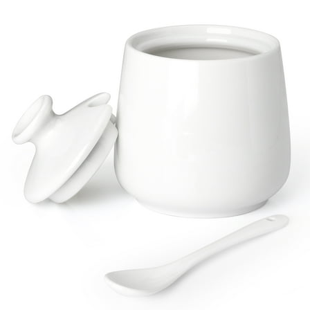 Quyimy Ceramic Sugar Bowl with Lid and Spoon 9 Ounces (White)