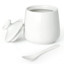Quyimy Ceramic Sugar Bowl with Lid and Spoon 9 Ounces (White)