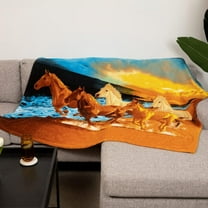 Beach Horses Fleece Blanket for Bed 50" x 60" Horse Fleece Throw Blanket for Women, Men & Kids Super Soft Plush Running Horses Blanket Throw Fleece Blanket - Queen Size Blanket