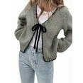 thumbnail image 2 of Women'S Tie Front Bow- Cardigan Sweaters Chunky Knit Long Puff Sleeve Trendy Fall Winter Jacket Coats Grey S, 2 of 5