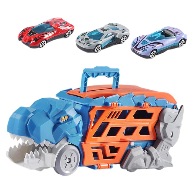 Camión de dinosaurios transformable, camión devorador de dinosaurios creativo para bebés y niños. azul con 3 autos