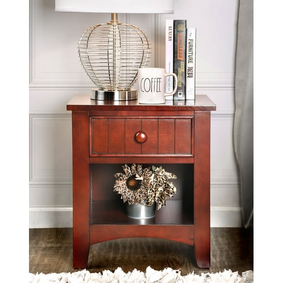 Furniture of America Geniet Nightstand with 1-Drawer, Cherry