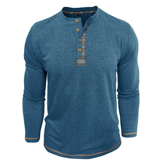 Youthup Men's Casual Henley Long Sleeve T-Shirt with Four-Button Detail & Color Block Design for Daily Wear