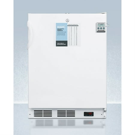24  wide built-in ADA compliant all-refrigerator in white  auto defrost with a lock  NIST calibrated thermometer  digital thermostat  door storage  and internal fan