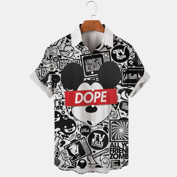 Disney Anime 3D Mickey Mouse Print Men Shirt Summer Loose Short Sleeve Casual Shirt Hawaiian Shirt Shirt Top Plus Size Hot SaleM Gao Jinjia LED
