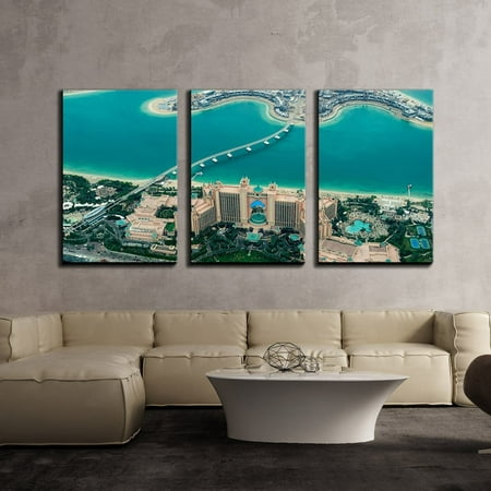 wall26 - 3 Piece Canvas Wall Art - Eagle Eye View of City,Dubai - Modern Home Decor Stretched and Framed Ready to Hang - 24