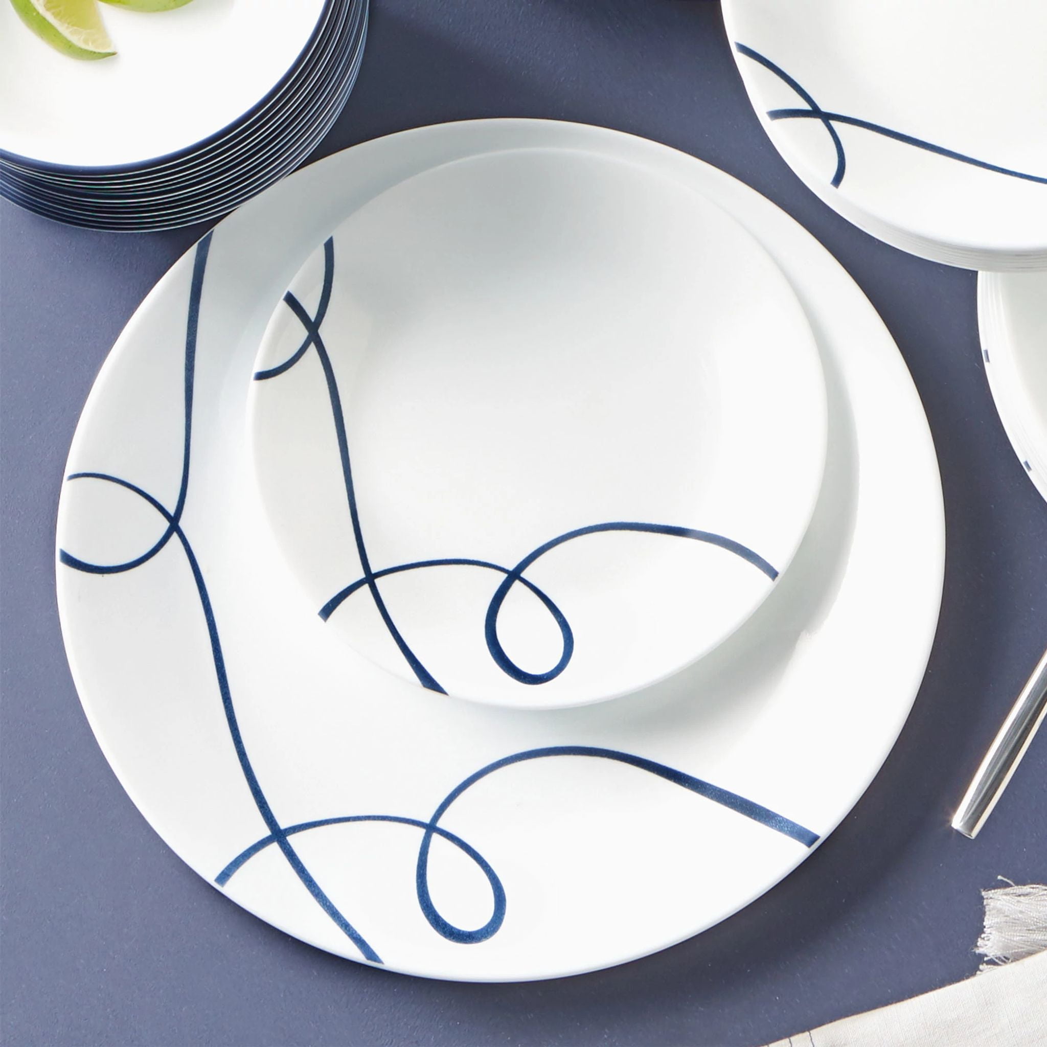 Corelle Lia, White and Blue Round 12-Piece Dinnerware Set