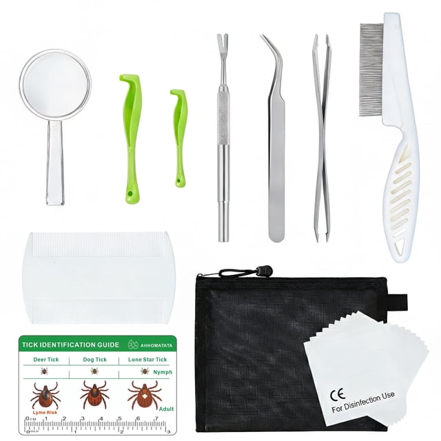 Kit para retirar garrapatas AHHOMATATA, set de acero inoxidable 10 en 1