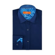 TALLIA Mens Navy Patterned Collared Work Dress Shirt Size: XL 17/17.5- 34/35