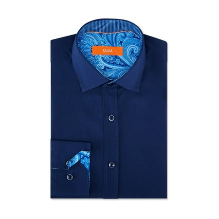 TALLIA Mens Navy Patterned Collared Work Dress Shirt Size: XL 17/17.5- 34/35