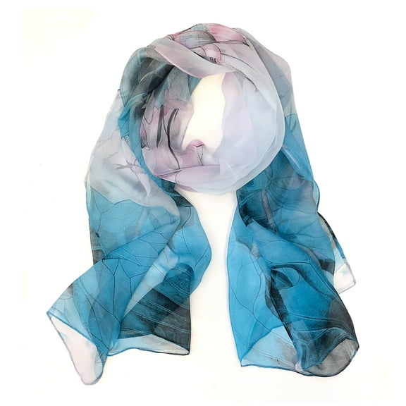 Wrapables® Lightweight Sheer Silky Feeling Chiffon Scarf, Blue Lotus Flower