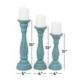 thumbnail image 4 of DecMode 3 Candle Blue Wooden Distressed Turned Pillar Candle Holder, Set of 3, 4 of 12