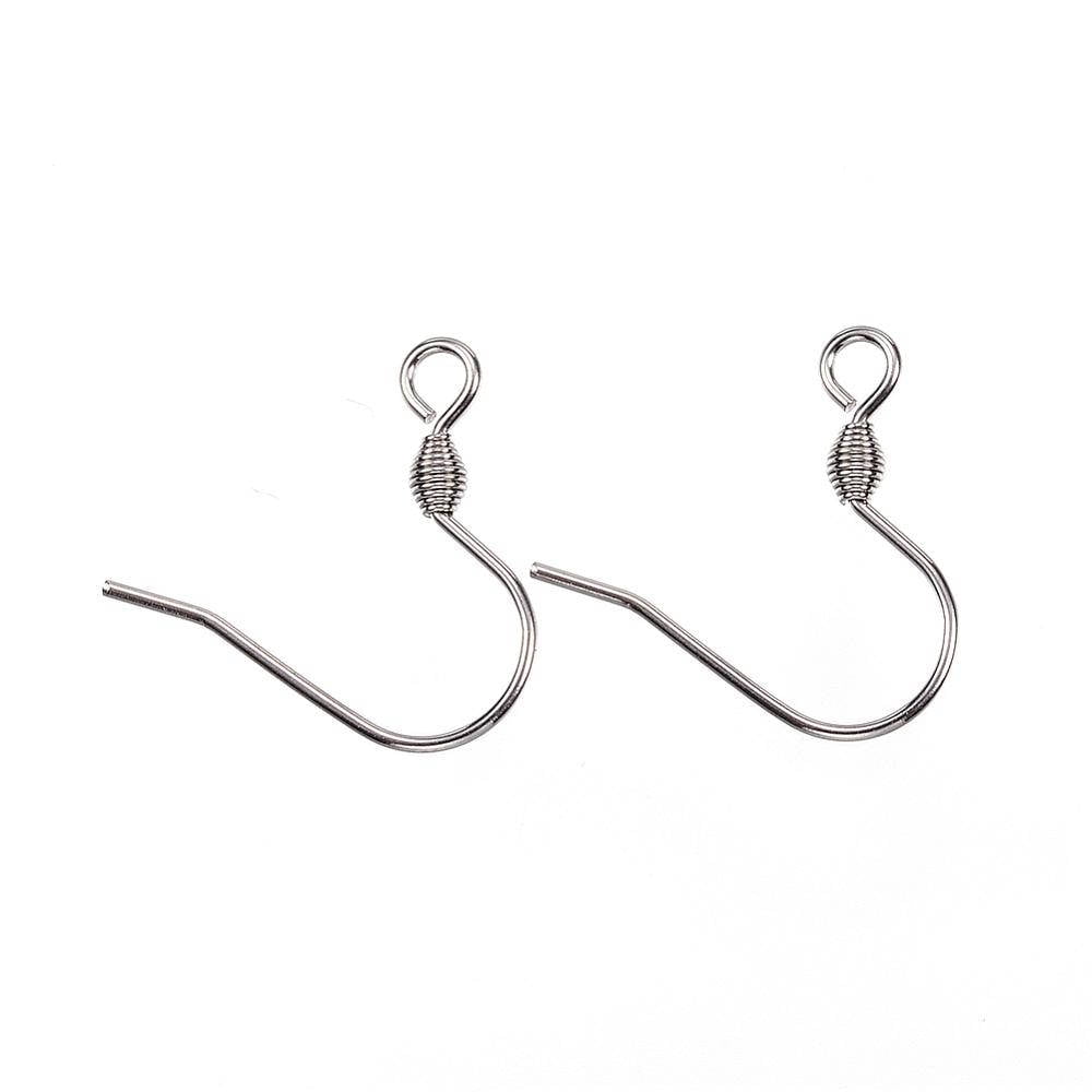 E538B - 1000 pcs 304 Stainless Steel Silver Tone Earring Hooks with Spring - 18mm x 17mm - Hole Size: 2mm - Tarnish Resistant!