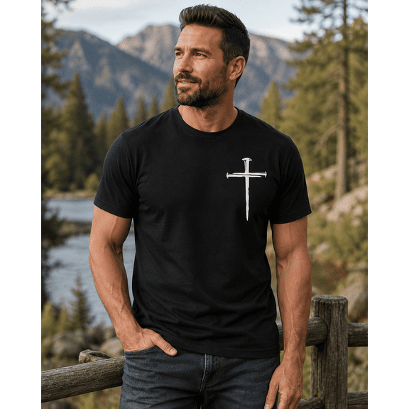 Men’s Christian Cross Graphic T-Shirt, Faith Inspired Short Sleeve Crew Neck Casual Tee