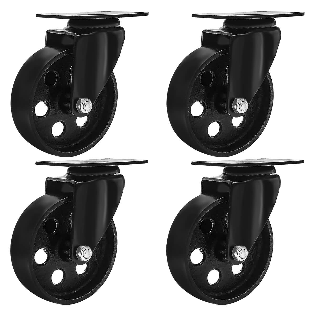 4 Pack 5" Vintage Caster Wheels Swivel Plate Black Iron Casters with Brake 