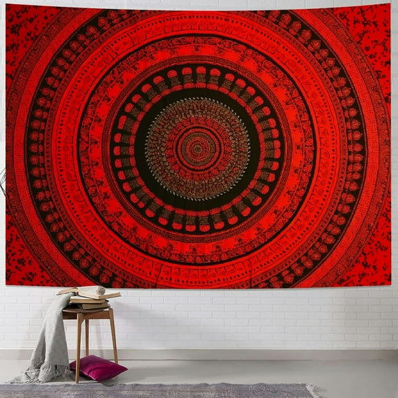 PRATYUS Indian-hippie-gypsy Bohemian-psychedelic mandala Wall-hanging-tapestry-multi-color Large-mandala Hippie-tapestry (Golden Red) 40x30inch