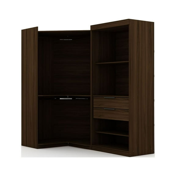 Mulberry Open 2 Sectional Modern Corner Wardrobe Closet with 2 Drawers- Set of 2 in Brown