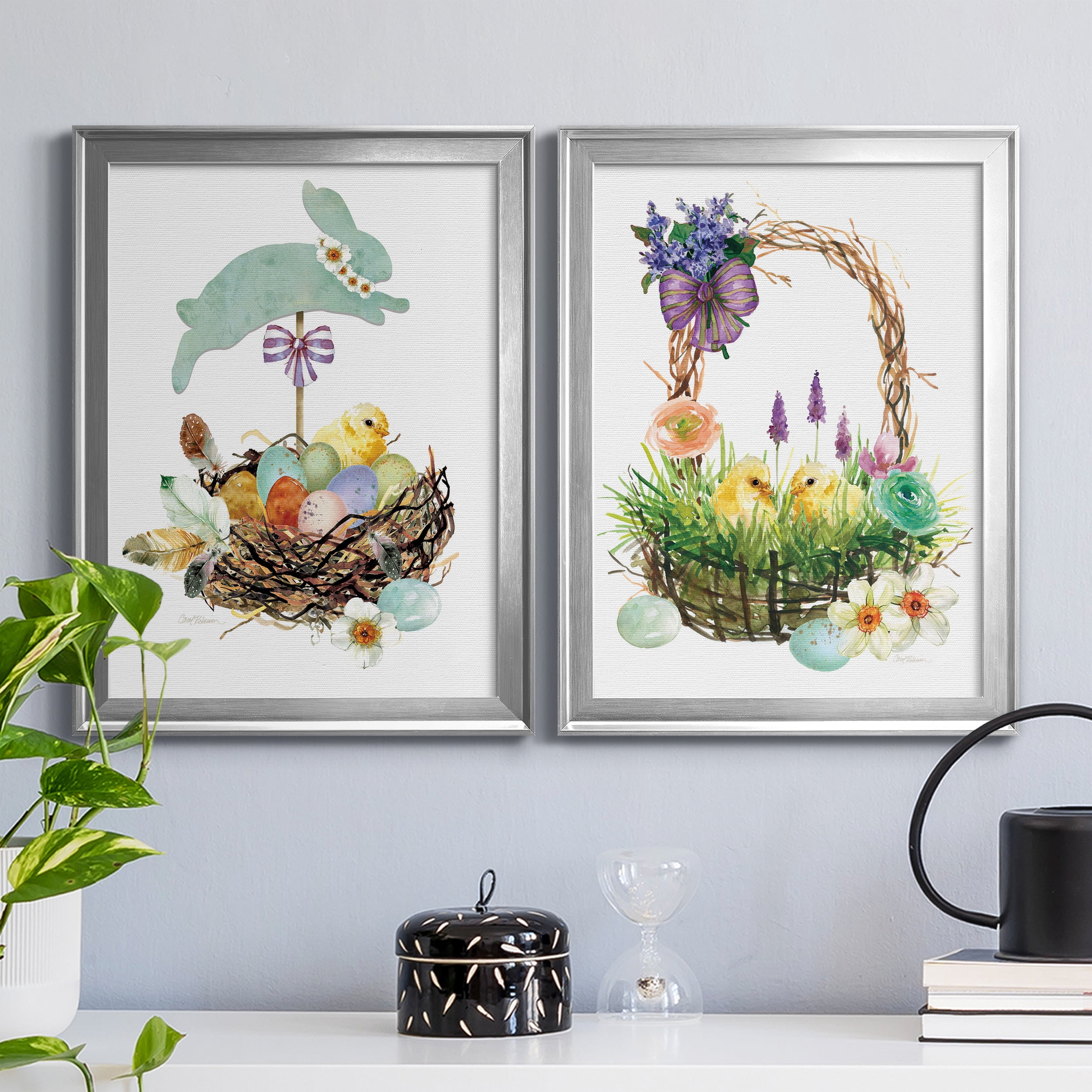 2 Piece Set Bunny Hop Premium Framed Canvas - Ready to Hang - 18.5 x 24.5 Each - Silver Frame