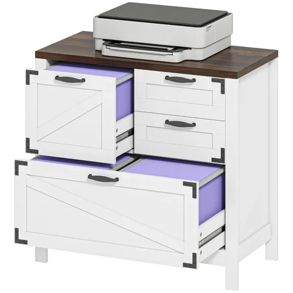 Farmhouse Lateral Filing Cabinet with 4 Drawers, White