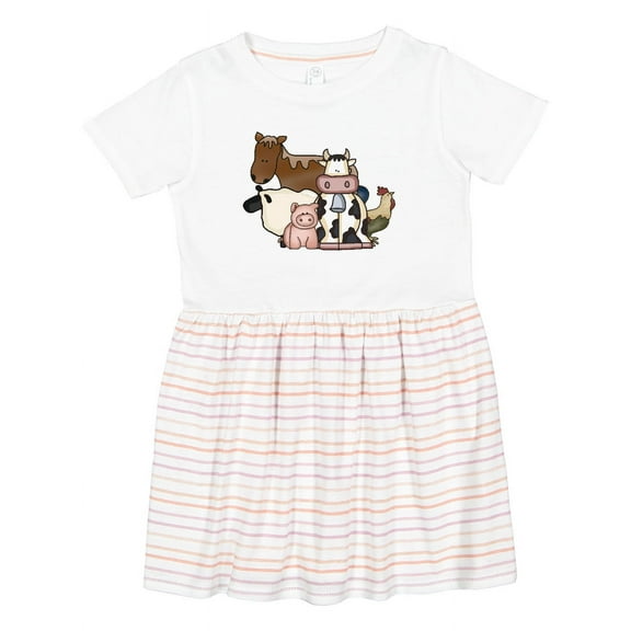Inktastic Cute Horse, Sheep, Cow, Pig, and Rooster Farm Animals Girls Toddler Dress