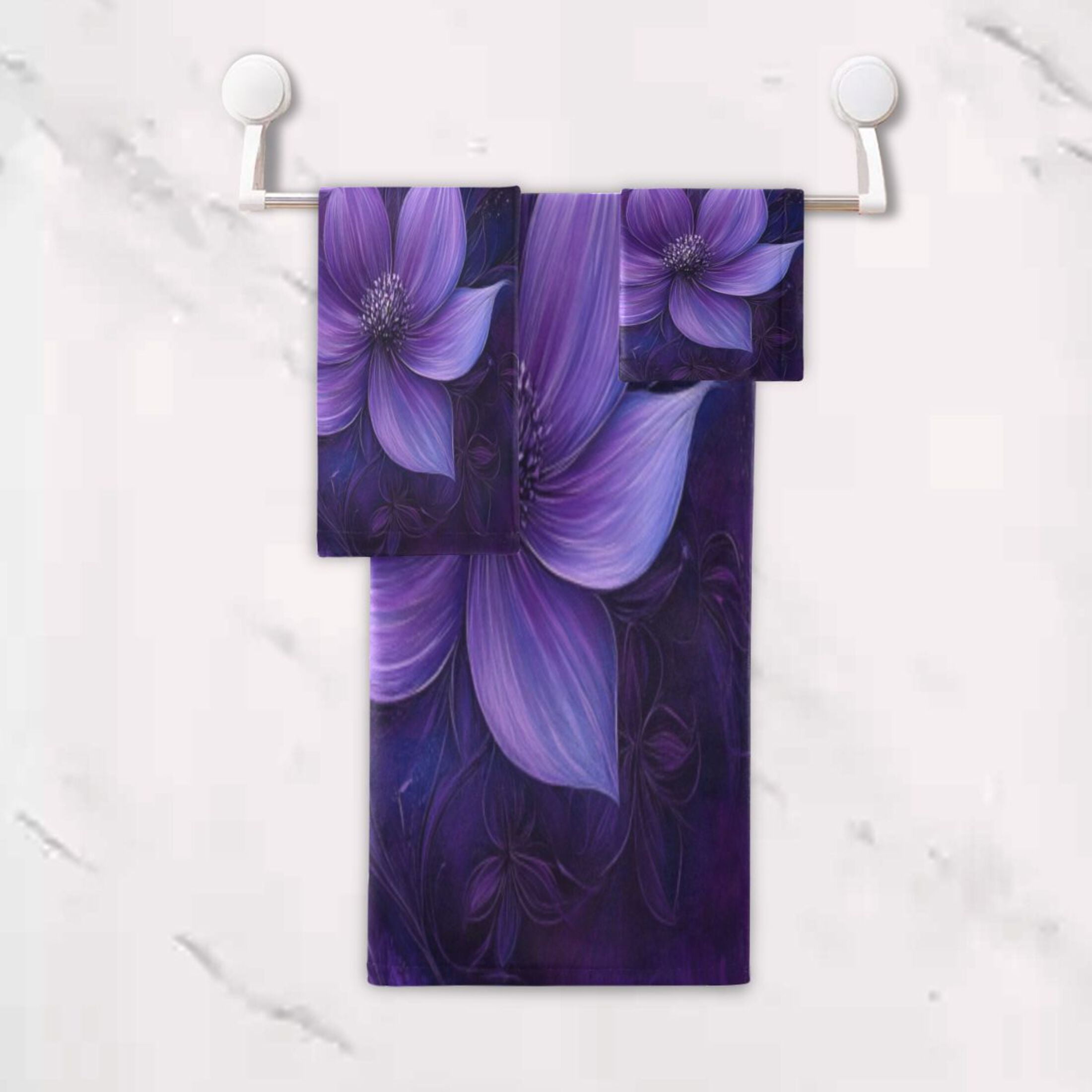 Three-Piece Towel Set Face Towel Towel Set Hand Towel Bath Towel Cotton Bath Towels Bath Towel Sets Hand Bath Towels Purple Flower Picture