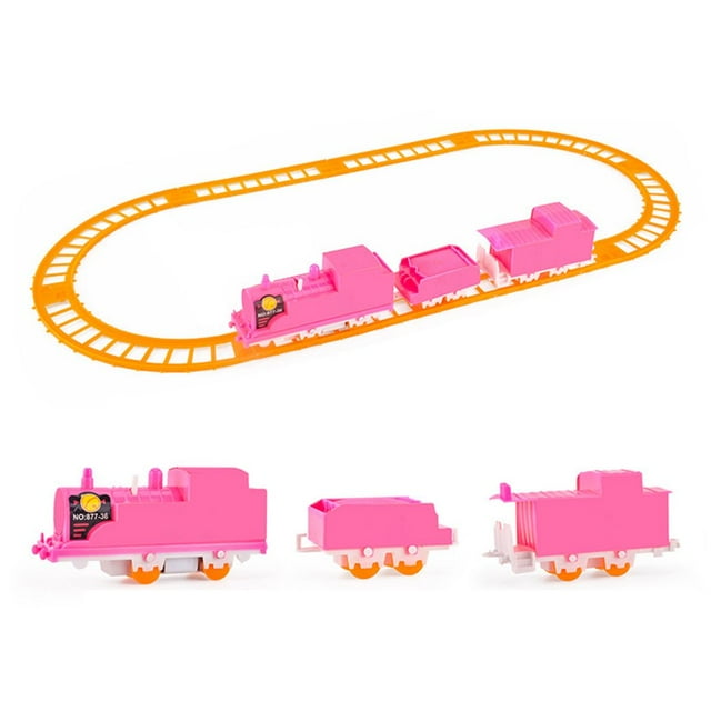 Assembled Rail Cars Puzzle Toy Diy Train Track Plastic Six Rails Blue Durable Three Carriages Children‘S Toys