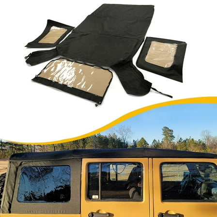 Kojem Black Sailcloth Vinyl Soft Top with Tinted Window for 2010-2018 Jeep Wrangler JK Rubicon Unlimited 4-Door 9085235