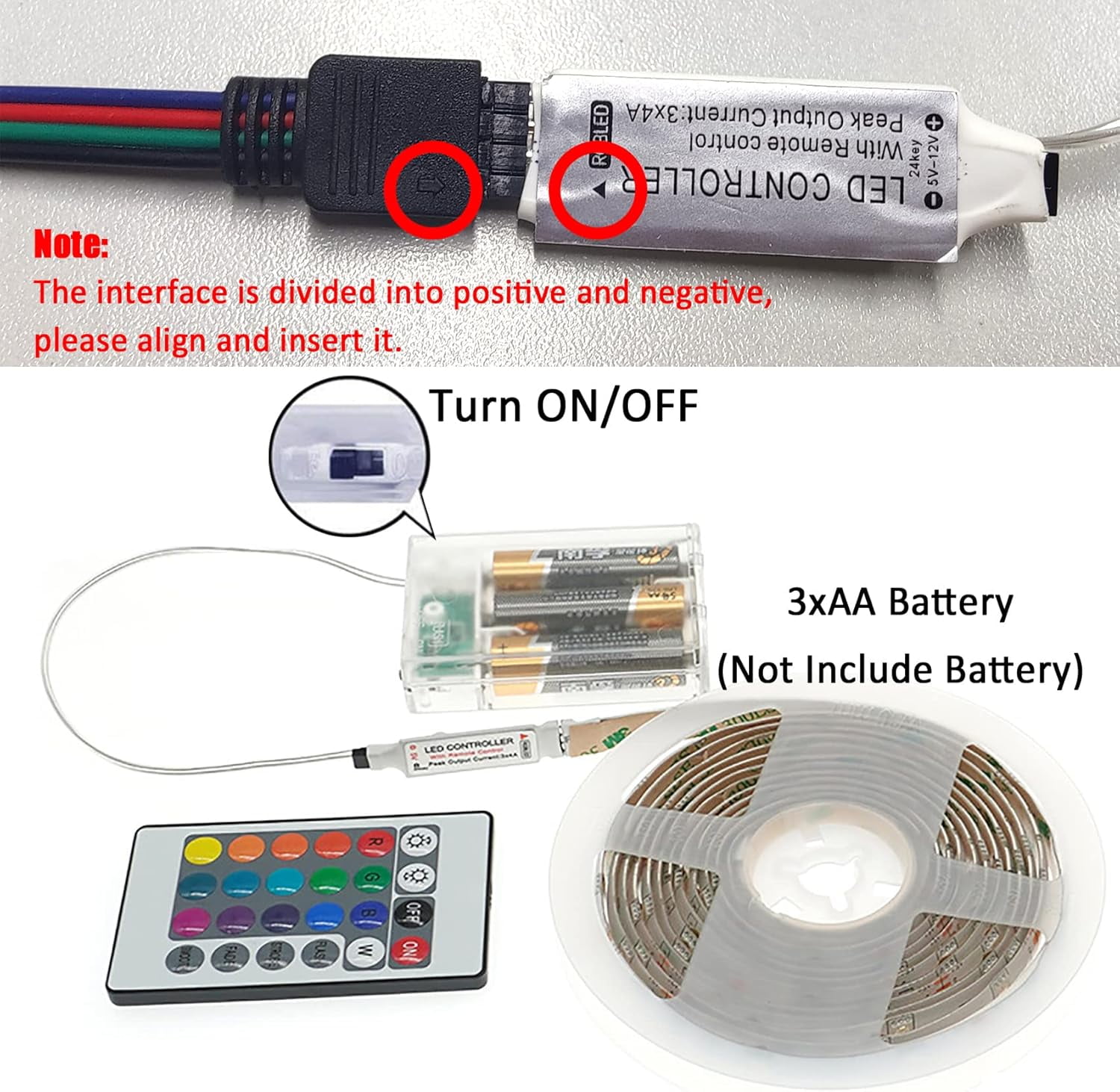 RGB LED Strip Lights with Remote Control, Flexible Cuttable Self-Adhesive Battery Powered Strip Light for Bedroom TV Kitchen Cupboard Cabinet