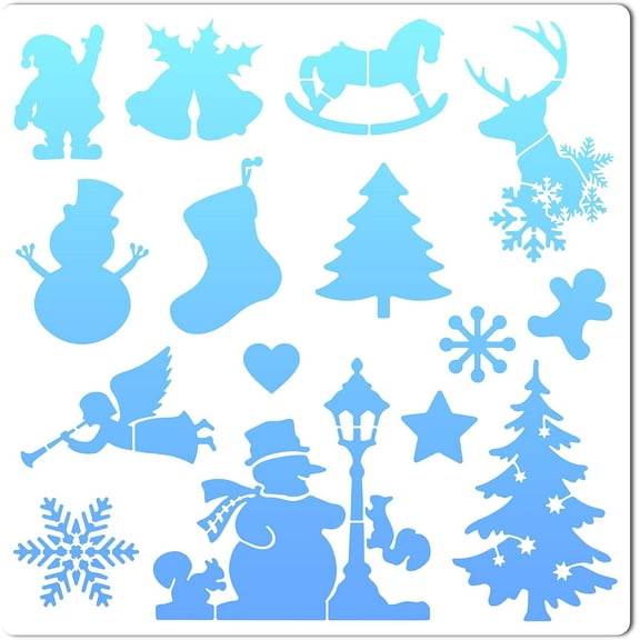 11.8x11.8 Santa Claus Elk Stencil Reusable Hollow Out Christmas Tree Stencils Large Snowman Christmas Bells Hearts Snowflakes Stars Lights Angels Squirrels Horses Stockings Template