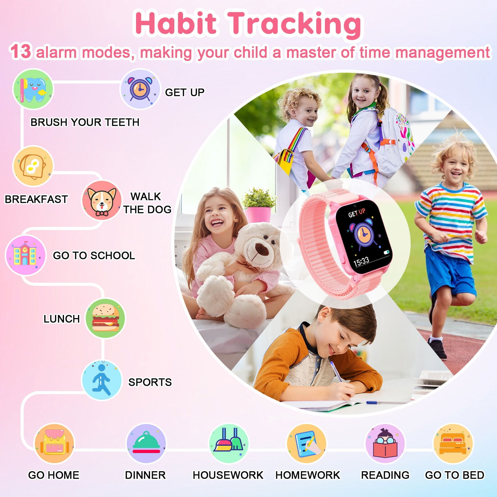 TOPCHANCES Kids Smart Watch for Boys Girls, Touch Screen Smartwatch with 30 Games, 140 Learning Cards, Storytelling, Camera, Video, Music Player, Pedometer (Pink)
