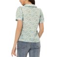 thumbnail image 3 of INSPIRE CHIC Women's Button Down Blouse Puff Short Sleeve Turndown Collar Floral Cotton Top S Blues, 3 of 6
