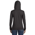 thumbnail image 3 of JustBlanks Ladies Semi-fitted Silhouette with Side Seam 100% Combed Ring Spun Cotton Long Sleeve Hooded T-Shirt for Women's - HTH DK GY/ DK GY - X-Large, 3 of 3