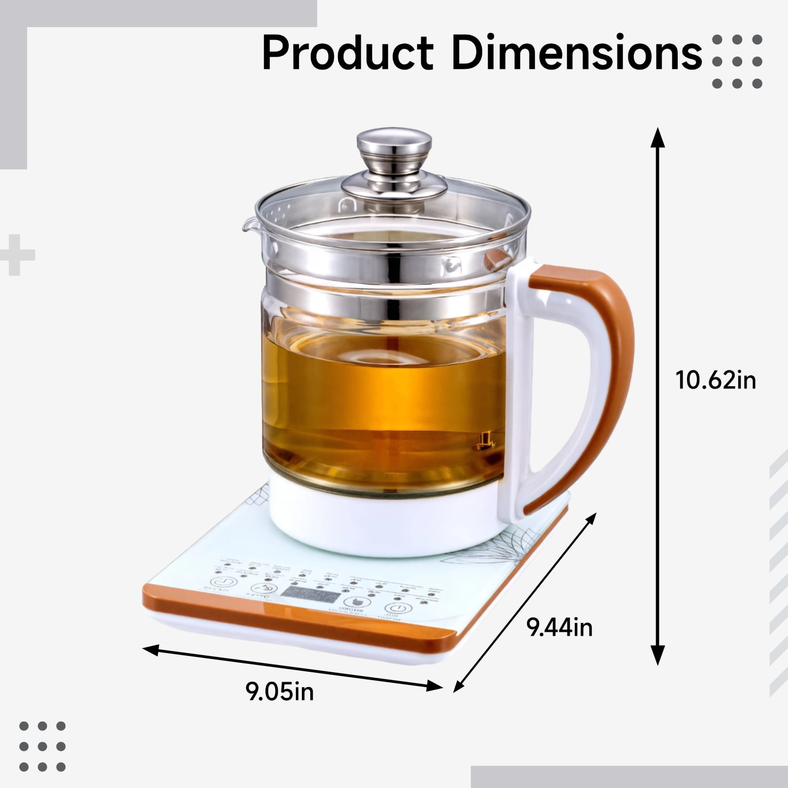 Electric Kettle with Tea Infuser, Multi-Function Glass Tea Pot, 2L, Touch Control, Includes Egg Rack, Filter, and Induction Heating Base, Great for Tea Brewing, Steaming, Cooking