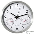thumbnail image 1 of Clockswise 10-inch Non-Ticking Quartz Wall Clock with Thermometer & Hygrometer - Battery Operated Aluminum Analog Clock for Temperature & Humidity Monitoring - Ideal for Home, Office or School, Silver, 1 of 1