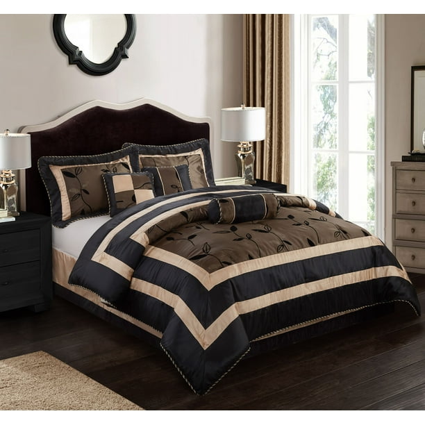 Nanshing Pastora Luxury 7 Piece Bedding Comforter Set With 3 Bonus Decorative Pillows Queen Brown Walmart Com Walmart Com