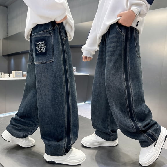 Kids Boys Baggy Jeans Cargo Joggers Stretch Elastic Waist with Pocket Loose Fit Pull-On Essentials Shorts 6-7 Years