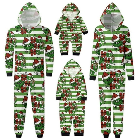 

Christmas Grinch Pajamas Family Christmas Onesies Pajamas Sets Elk Antler Hooded Christmas Grinch Printed Romper PJ s Zipper Jumpsuit HomeWear Christmas Pajamas Baby 6 Months