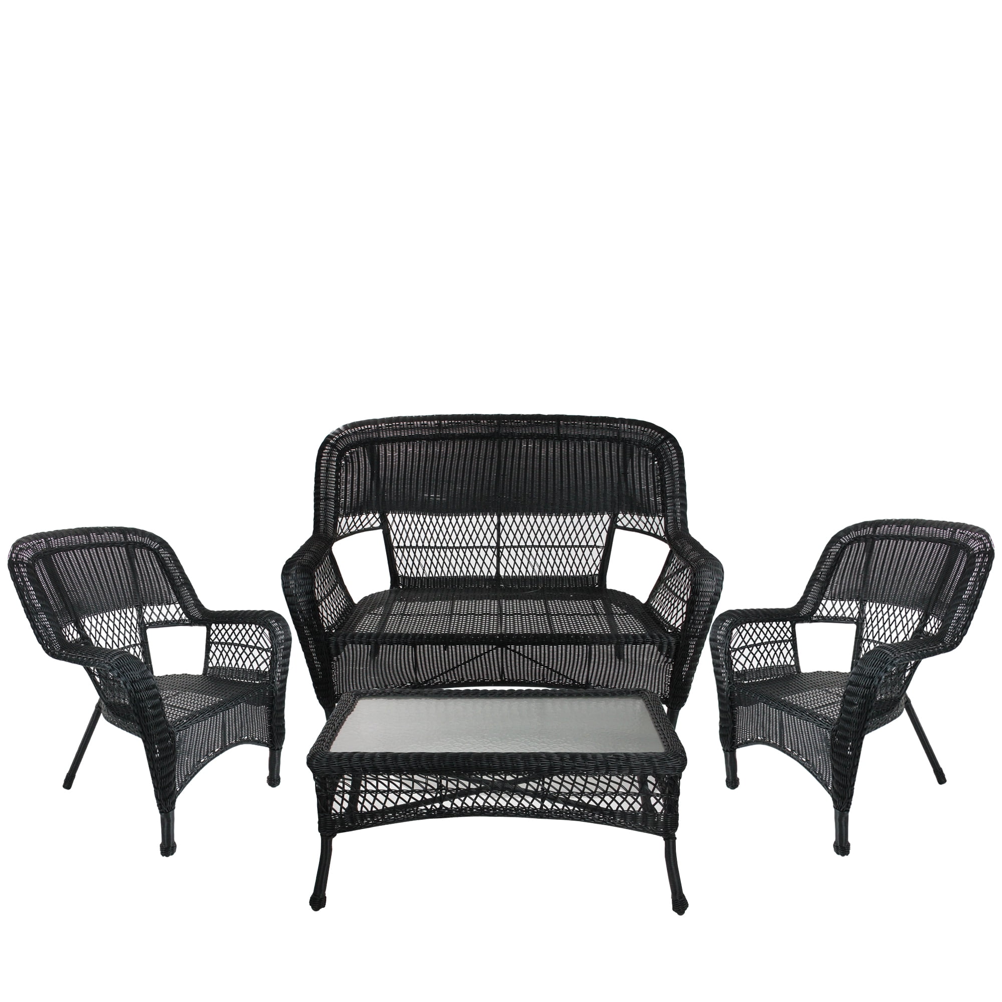 4 Piece Black Steel Resin Outdoor Patio Furniture Set Loveseat Steel Resin Outdoor Patio Furniture