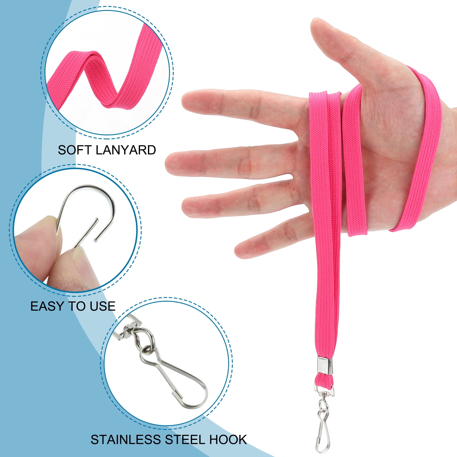 Uxcell 47cm Lanyards Bulk, 100Pcs Teacher Lanyards for ID Badges Keys Badge Lanyard Durable Personalized with Clip for ID Card, Hot Pink