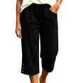 thumbnail image 3 of Oksale Capri Pants for Women Loose Cozy Straight Leg Capris with Pockets Lightweight Soft Elastic Waist Summer Cropped Trousers Black XL, 3 of 7