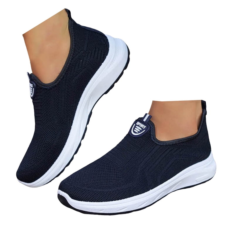 Casual Knit Mesh Sneakers Lightweight Breathable Comfort Walking Shoes Navy Blue GUOBIOZIY Sneakers for Women Casual Slip on Walking Shoes  main image 2